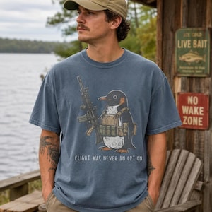 Comfort Colors® Tactical Penguin Shirt, Flight Was Never An Option Tee, Funny Military Animal Shirt, Armed Penguin Meme, Funny Gift For Him bild 4