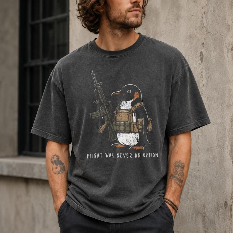 Comfort Colors® Tactical Penguin Shirt, Flight Was Never An Option Tee, Funny Military Animal Shirt, Armed Penguin Meme, Funny Gift For Him bild 8