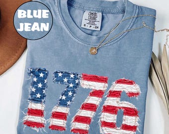Comfort Colors® Faux Patchwork 1776 Shirt, USA Flag T-Shirt: Patriotic 1776 Tee