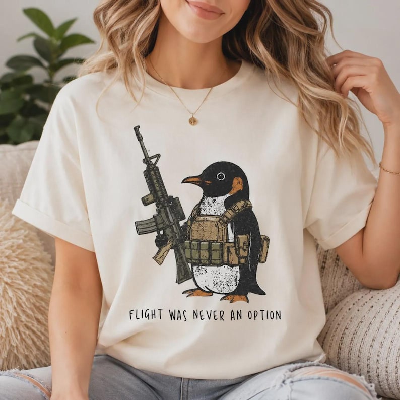 Comfort Colors® Tactical Penguin Shirt, Flight Was Never An Option Tee, Funny Military Animal Shirt, Armed Penguin Meme, Funny Gift For Him bild 1