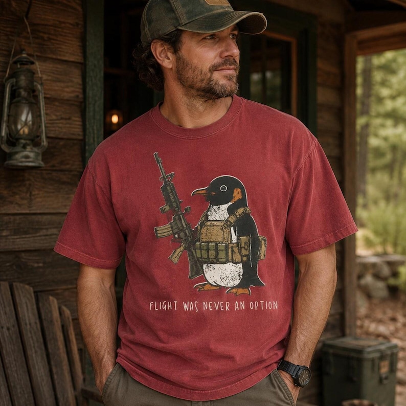 Comfort Colors® Tactical Penguin Shirt, Flight Was Never An Option Tee, Funny Military Animal Shirt, Armed Penguin Meme, Funny Gift For Him bild 6