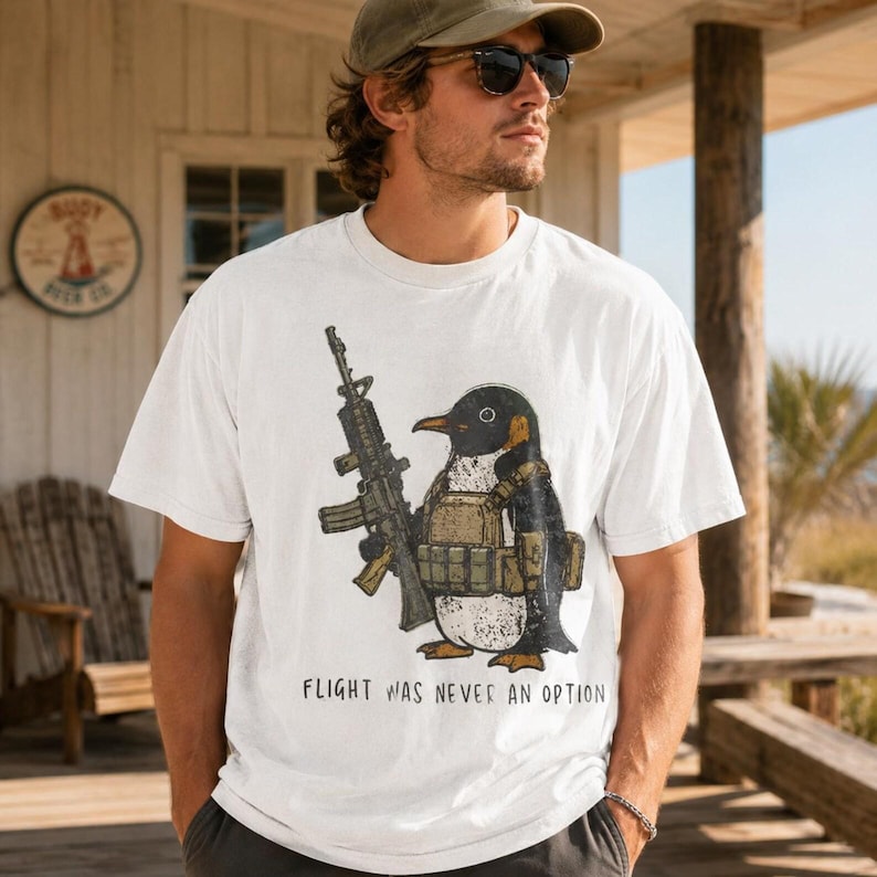 Comfort Colors® Tactical Penguin Shirt, Flight Was Never An Option Tee, Funny Military Animal Shirt, Armed Penguin Meme, Funny Gift For Him bild 7