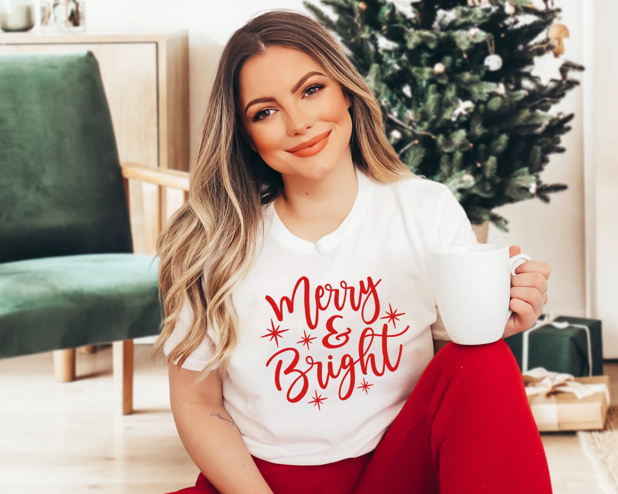 Merry Christmas Shirts For Women - Cute Xmas Lights Graphic Tee, Soft Cotton, Relaxed Fit - View #10
