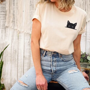 Black Cat Shirt, Cat Shirt, Cute Kitty Tee, Kitten T-shirt, Gift for Cats Lover, Cat Mom Shirts, Cat Shirt Women, Cat Shirt,Cat Pocket Shirt image 4