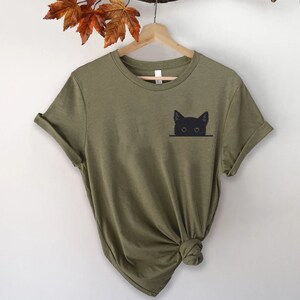 Black Cat Shirt, Cat Shirt, Cute Kitty Tee, Kitten T-shirt, Gift for Cats Lover, Cat Mom Shirts, Cat Shirt Women, Cat Shirt,Cat Pocket Shirt image 6