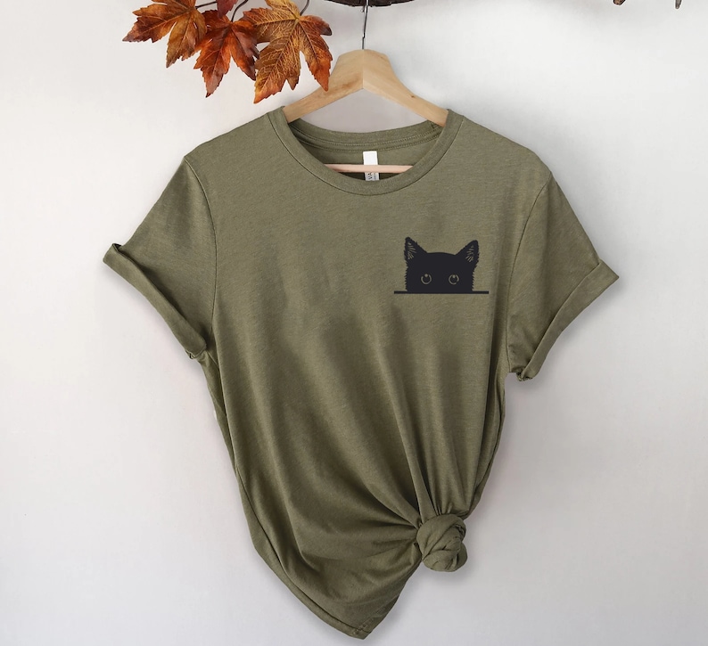 Black Cat Shirt, Cat Shirt, Cute Kitty Tee, Kitten T-shirt, Gift for Cats Lover, Cat Mom Shirts, Cat Shirt Women, Cat Shirt,Cat Pocket Shirt image 6