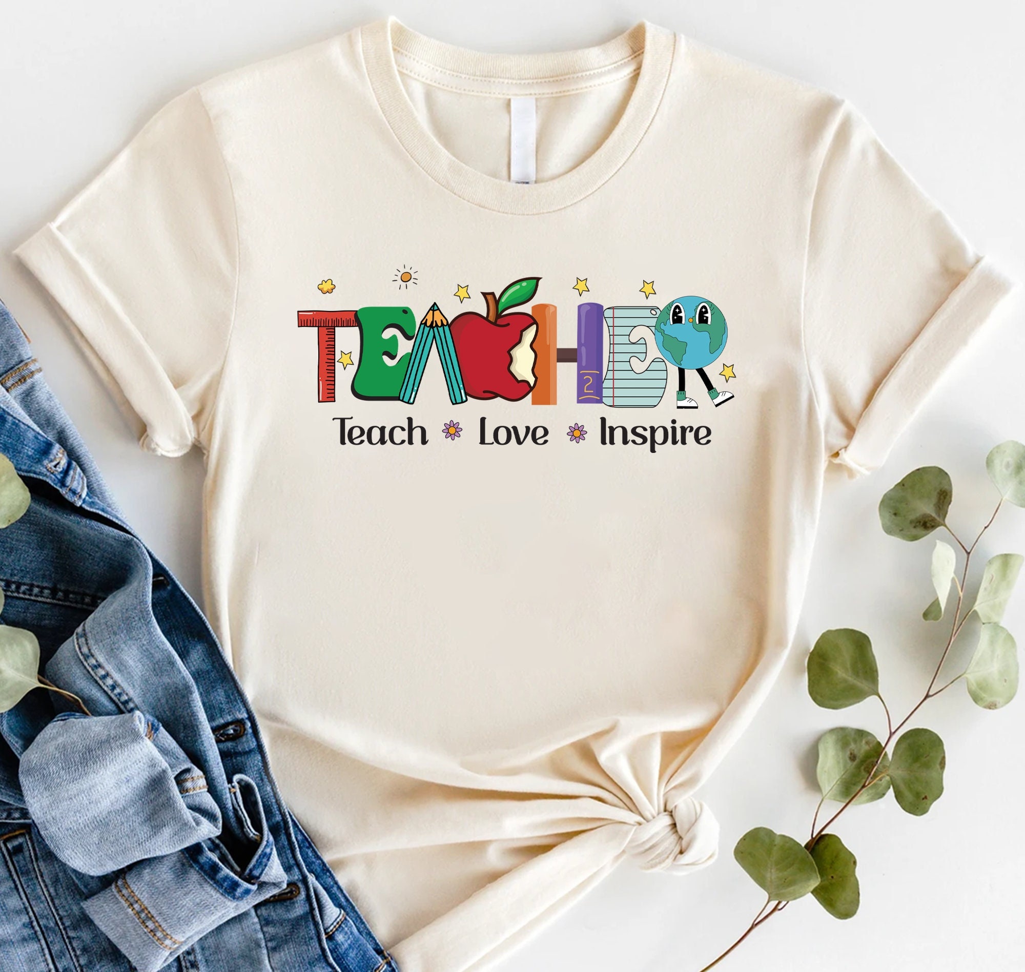 "Teach" Graphic T-Shirt For Women - Inspirational Teacher Tops, Letter Print Tee In Soft Cotton