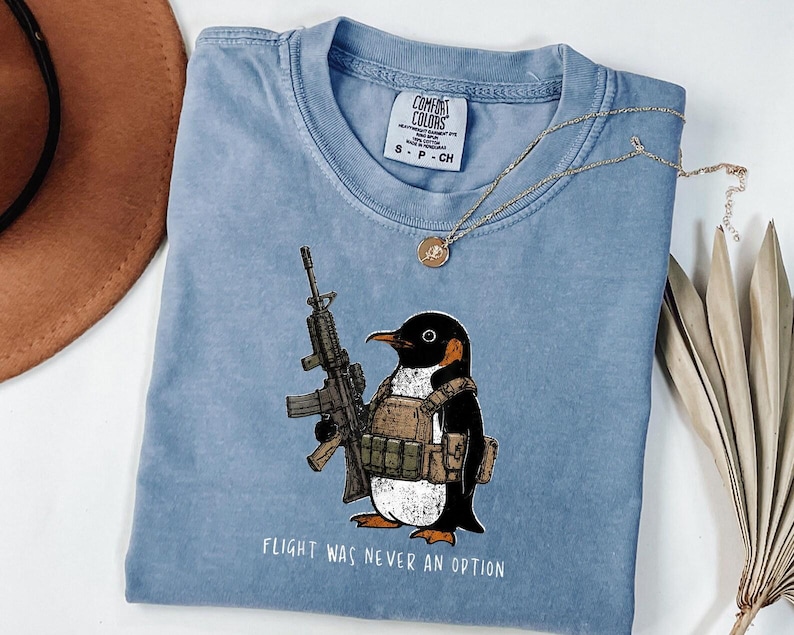 Comfort Colors® Tactical Penguin Shirt, Flight Was Never An Option Tee, Funny Military Animal Shirt, Armed Penguin Meme, Funny Gift For Him bild 5