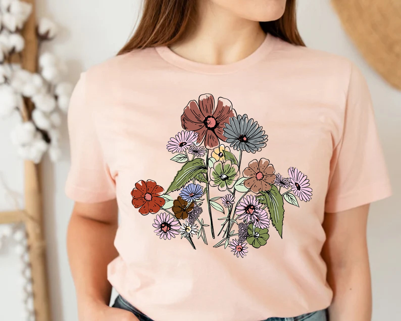Women's Graphic Tees Wildflower Shirt Boho Floral Shirt - Etsy