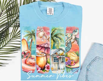 Comfort Colors® Summer Vibes Shirt, Retro Summer Shirt, Sunshine Shirt, Summer Beach Club, Summer Shirt, Brushstroke Summer Tee,Sunset Beach
