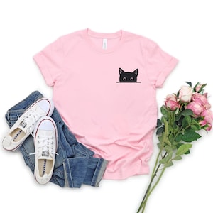 Black Cat Shirt, Cat Shirt, Cute Kitty Tee, Kitten T-shirt, Gift for Cats Lover, Cat Mom Shirts, Cat Shirt Women, Cat Shirt,Cat Pocket Shirt image 7