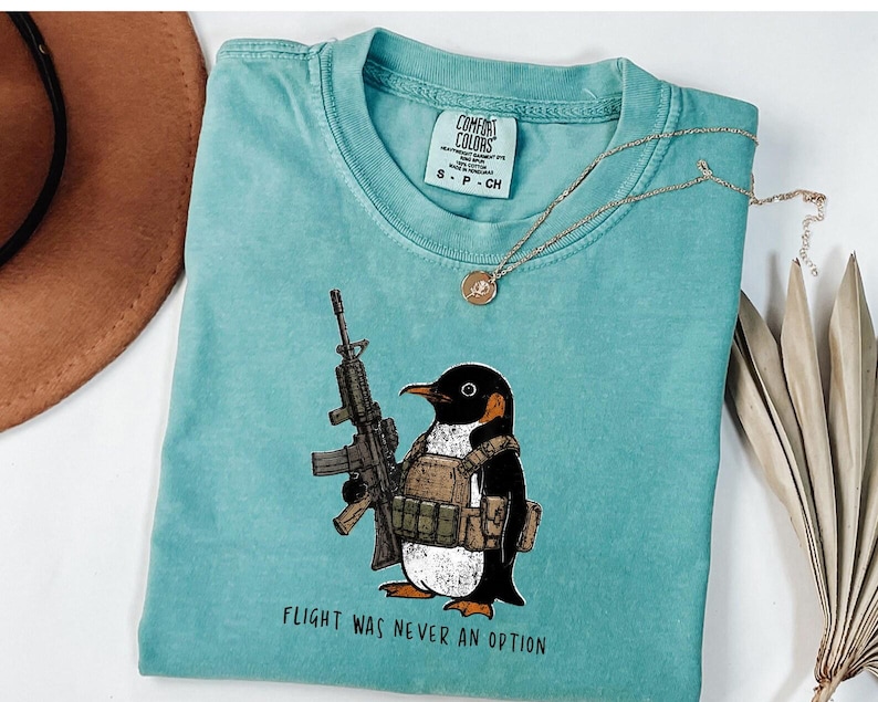 Comfort Colors® Tactical Penguin Shirt, Flight Was Never An Option Tee, Funny Military Animal Shirt, Armed Penguin Meme, Funny Gift For Him bild 16