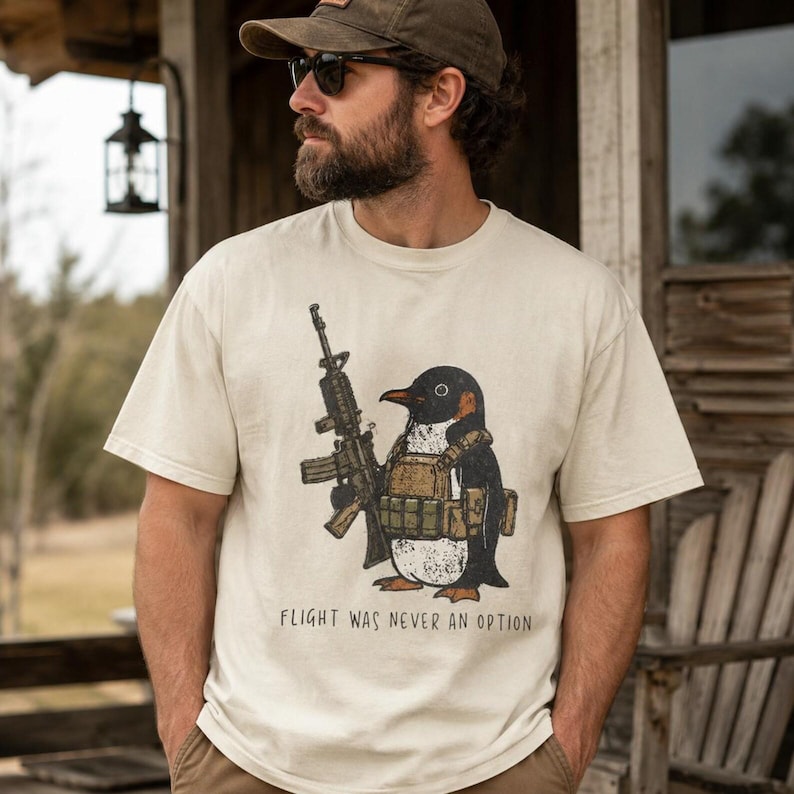 Comfort Colors® Tactical Penguin Shirt, Flight Was Never An Option Tee, Funny Military Animal Shirt, Armed Penguin Meme, Funny Gift For Him bild 2