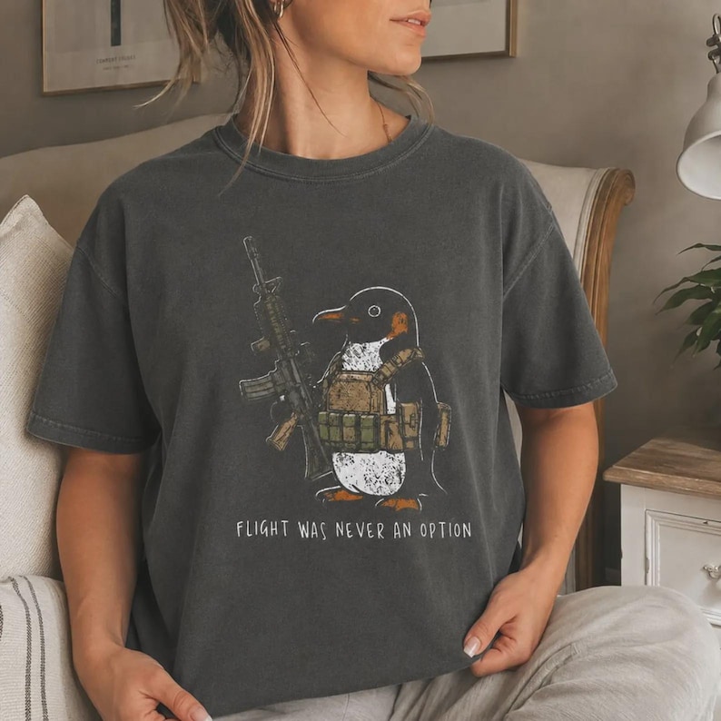 Comfort Colors® Tactical Penguin Shirt, Flight Was Never An Option Tee, Funny Military Animal Shirt, Armed Penguin Meme, Funny Gift For Him bild 13