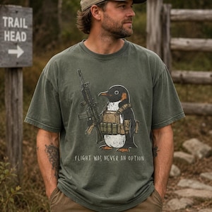 Comfort Colors® Tactical Penguin Shirt, Flight Was Never An Option Tee, Funny Military Animal Shirt, Armed Penguin Meme, Funny Gift For Him bild 14