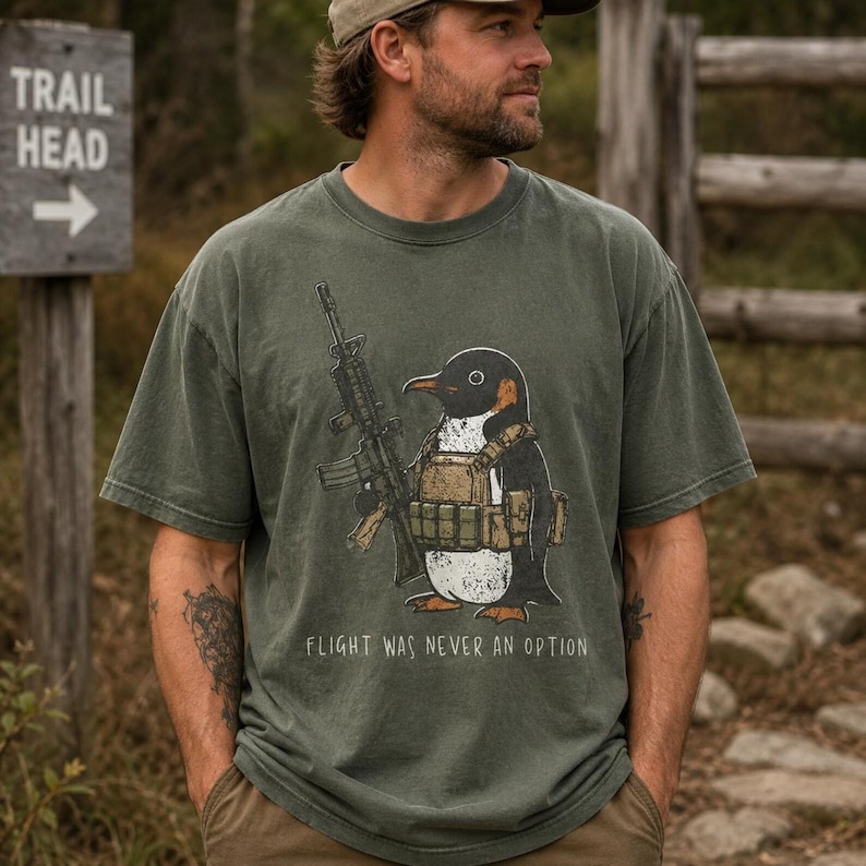 Comfort Colors® Tactical Penguin Shirt, Flight Was Never An Option Tee, Funny Military Animal Shirt, Armed Penguin Meme, Funny Gift For Him bild 14