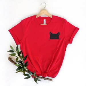 Black Cat Shirt, Cat Shirt, Cute Kitty Tee, Kitten T-shirt, Gift for Cats Lover, Cat Mom Shirts, Cat Shirt Women, Cat Shirt,Cat Pocket Shirt image 8