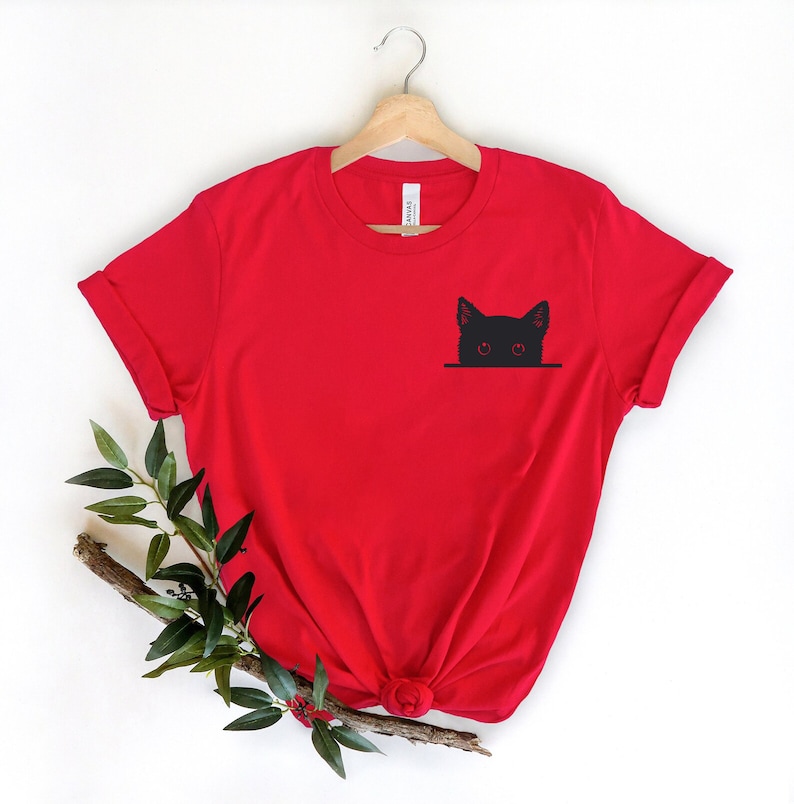 Black Cat Shirt, Cat Shirt, Cute Kitty Tee, Kitten T-shirt, Gift for Cats Lover, Cat Mom Shirts, Cat Shirt Women, Cat Shirt,Cat Pocket Shirt image 8