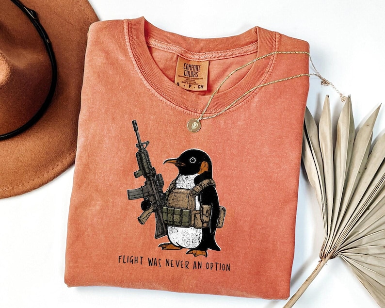 Comfort Colors® Tactical Penguin Shirt, Flight Was Never An Option Tee, Funny Military Animal Shirt, Armed Penguin Meme, Funny Gift For Him bild 9