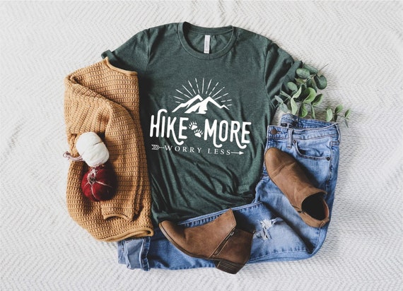 Hiking Shirt, Hike More Worry Less Shirt, Adventure Shirt, Mountains Shirt, Camping Shirt, Vacation Shirt, Gift for Hiker, Travel Gift Shirt