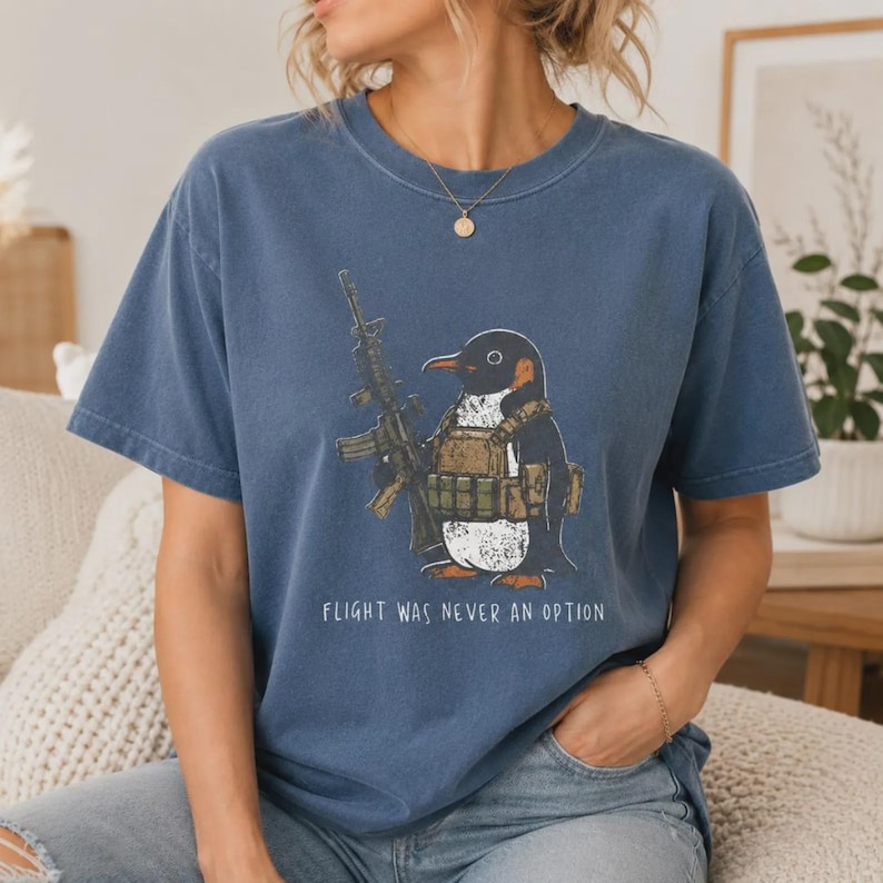 Comfort Colors® Tactical Penguin Shirt, Flight Was Never An Option Tee, Funny Military Animal Shirt, Armed Penguin Meme, Funny Gift For Him bild 11