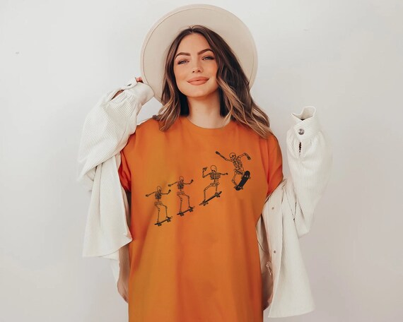 Skateboarding Skeletons Shirt, Vintage Halloween Tee, Cute Skeleton Shirt, Skeleton Shirt, Sporty Shirt, Halloween Skeleton Shirt, Halloween