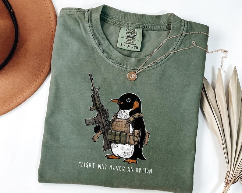 Comfort Colors® Tactical Penguin Shirt, Flight Was Never An Option Tee, Funny Military Animal Shirt, Armed Penguin Meme, Funny Gift For Him bild 10