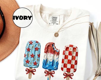 Comfort Colors® Patriotic Popsicle Shirt, 4th of July Graphic Tee, American Flag Ice Cream Shirt, Independence Day Gift, Patriotic Top