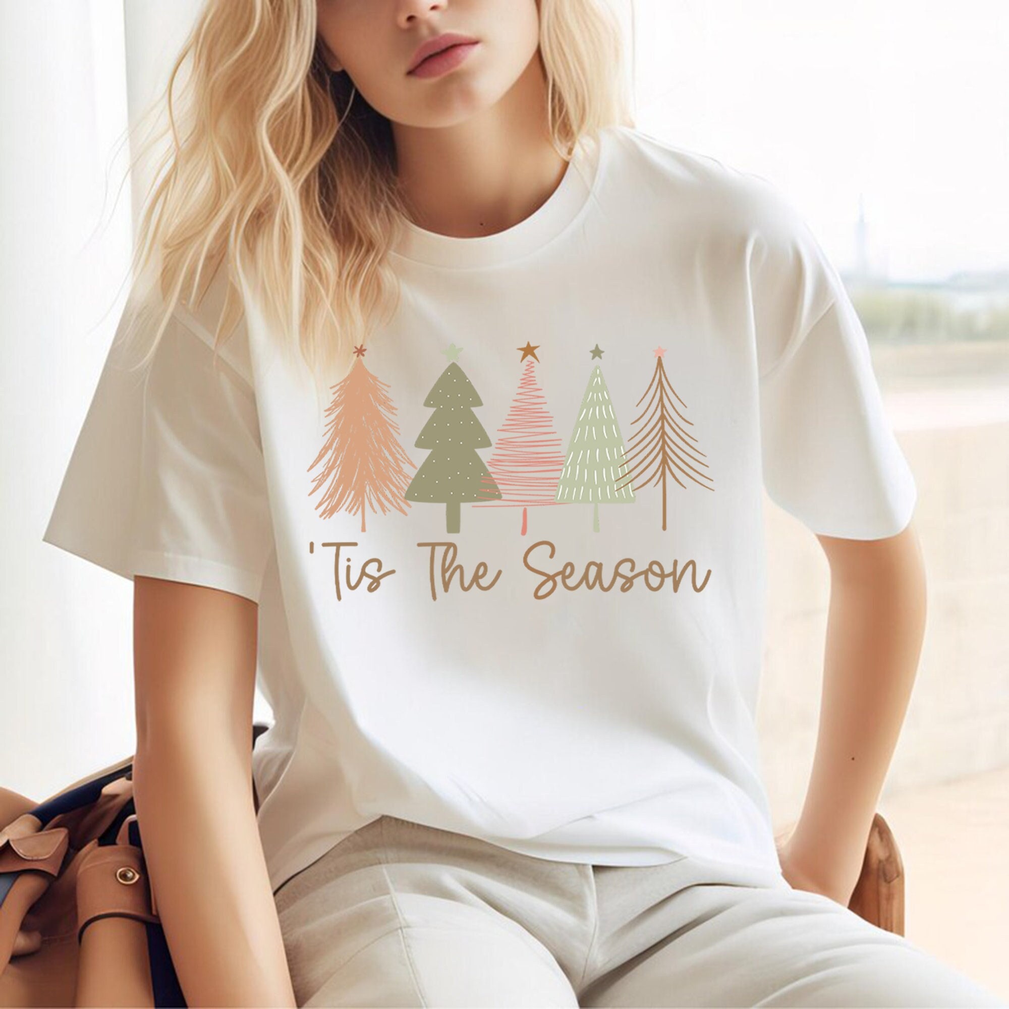Merry and Bright Trees, Women's Christmas Shirt, Womans Holiday Shirt,Christmas Gift,Chic Winter Shirt,Cute Holiday Tee,Christmas Tree Shirt