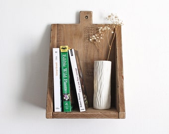 Estante rústico de pared de madera en bruto, estante minimalista para plantas y libros, estante estilo wabi-sabi, estante de madera natural hecho a mano