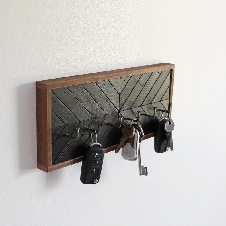 Black Solid Wood Wall-mounted Key Rack, Rustic Modern, Wabi-sabi Style ...