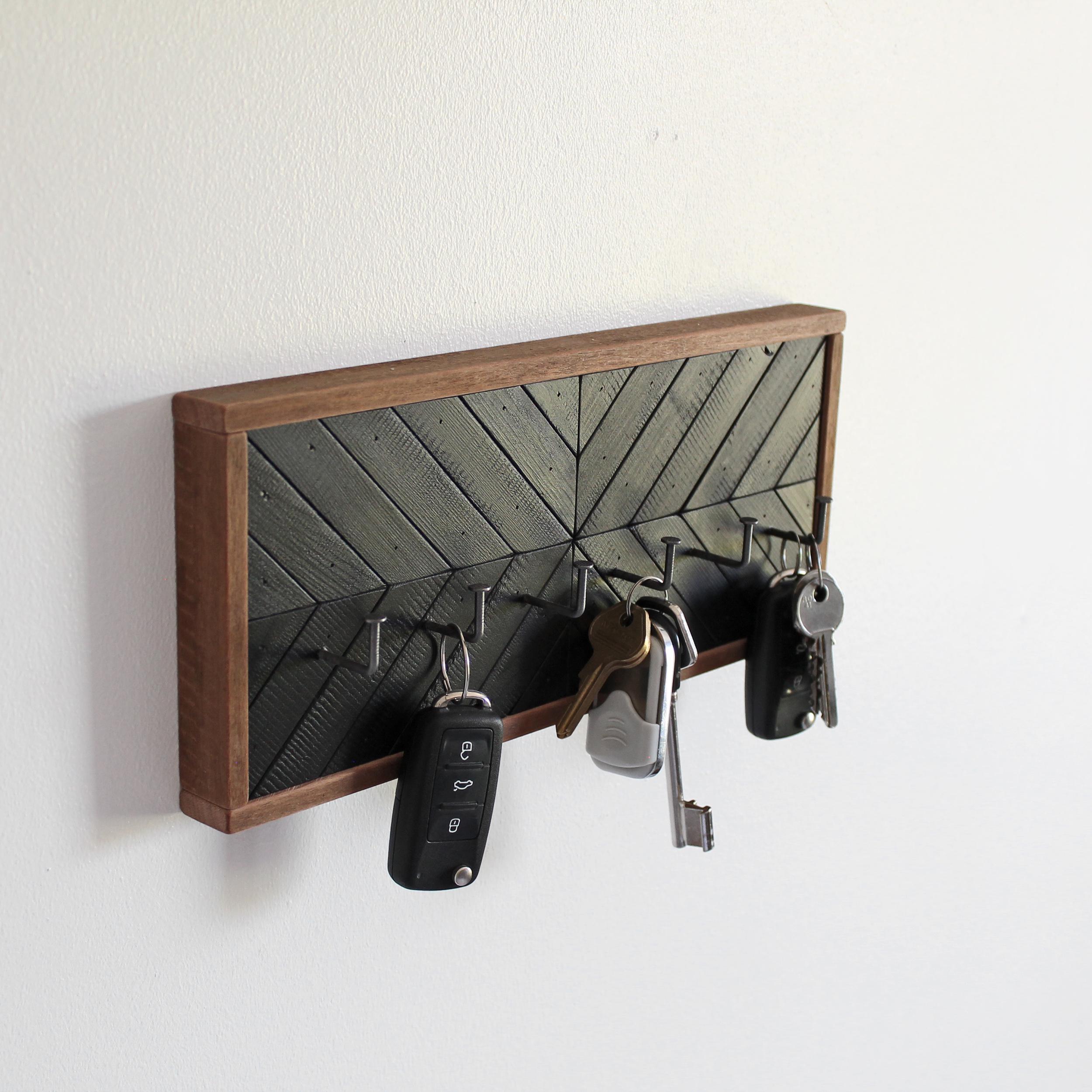 Black Solid Wood Wall-mounted Key Rack, Rustic Modern, Wabi-sabi Style ...