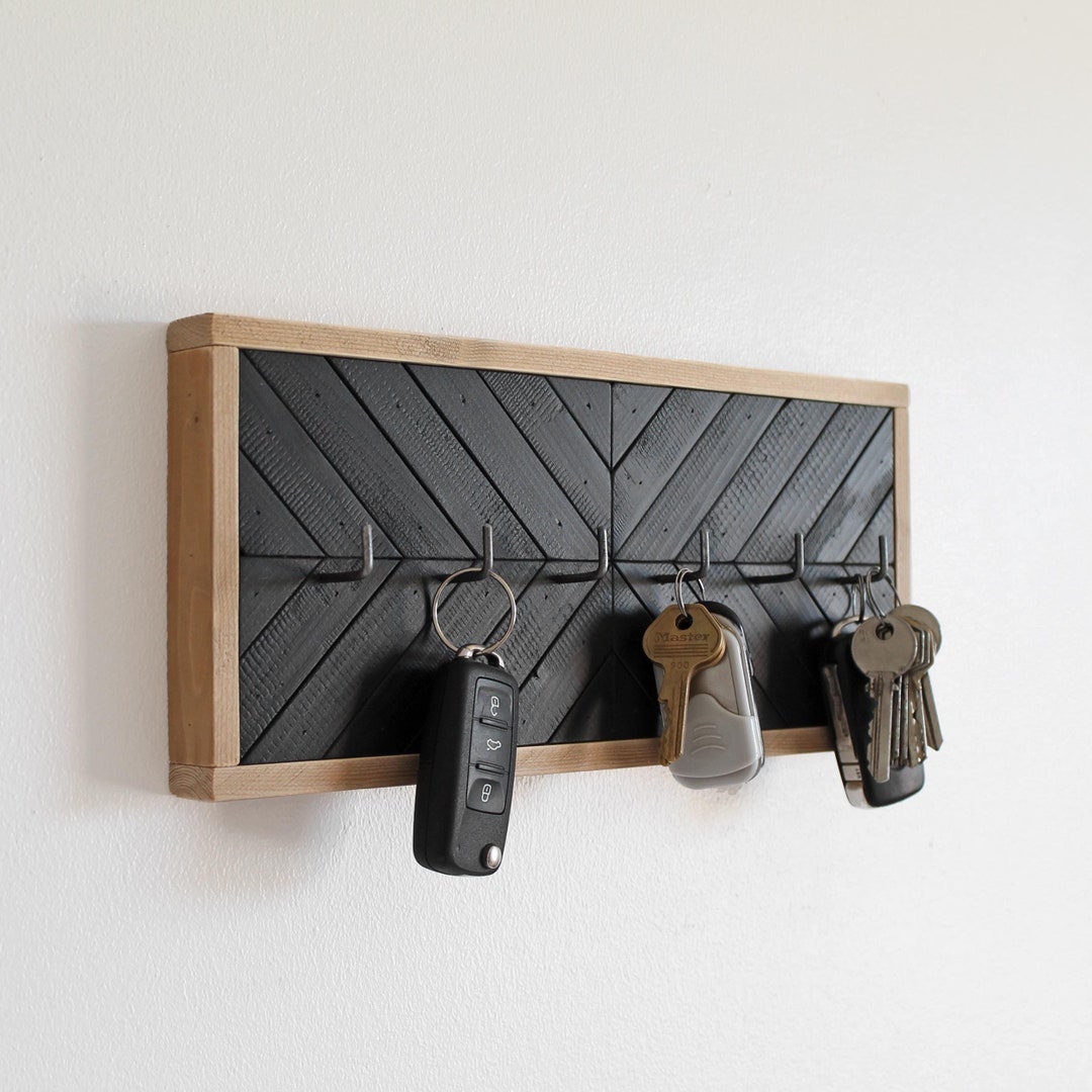 Black Wooden Wall-mounted Key Rack, Rustic Modern, Minimalist, Wabi ...