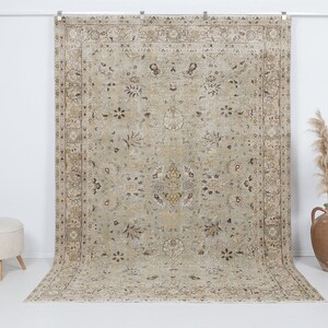 7x10 Vintage Rug, Antique Turkish Rug, Low pile Rug, Oushak Rug, Anatolian Rug, Oversized Rug, Neutral Rug, Living Room Rug, Antique Rug