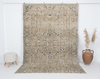 200x300 Vintage Teppich, Türkischer Neutraler Teppich, Natürlicher Anatolischer Wollteppich