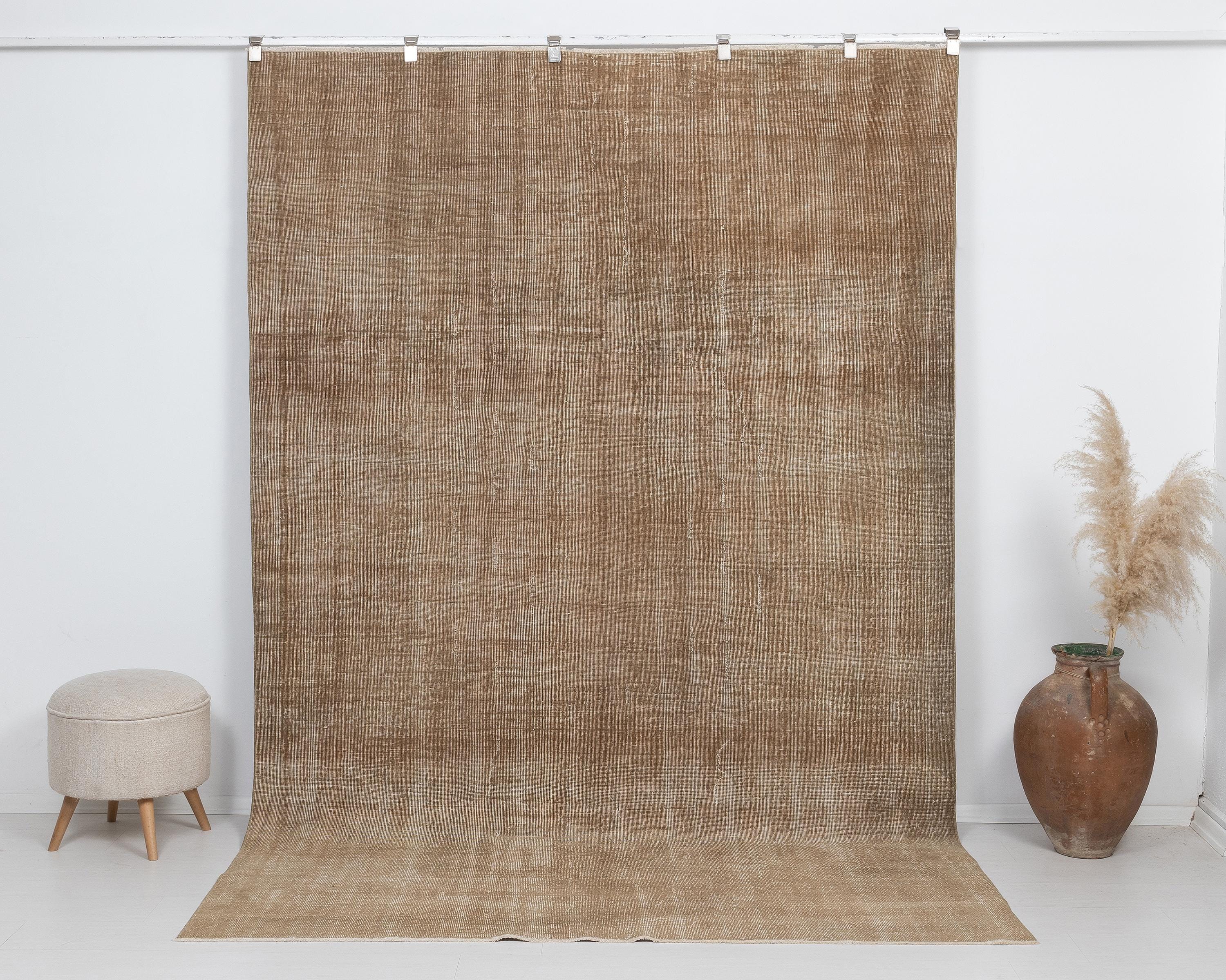 7x10 Turkish Rug, Plain Brown Vintage Rug, Neutral Rug, Oushak Rug, Anatolian Rug, Oversized Rug, Living Room Rug, Faded Rug, Simple Rug