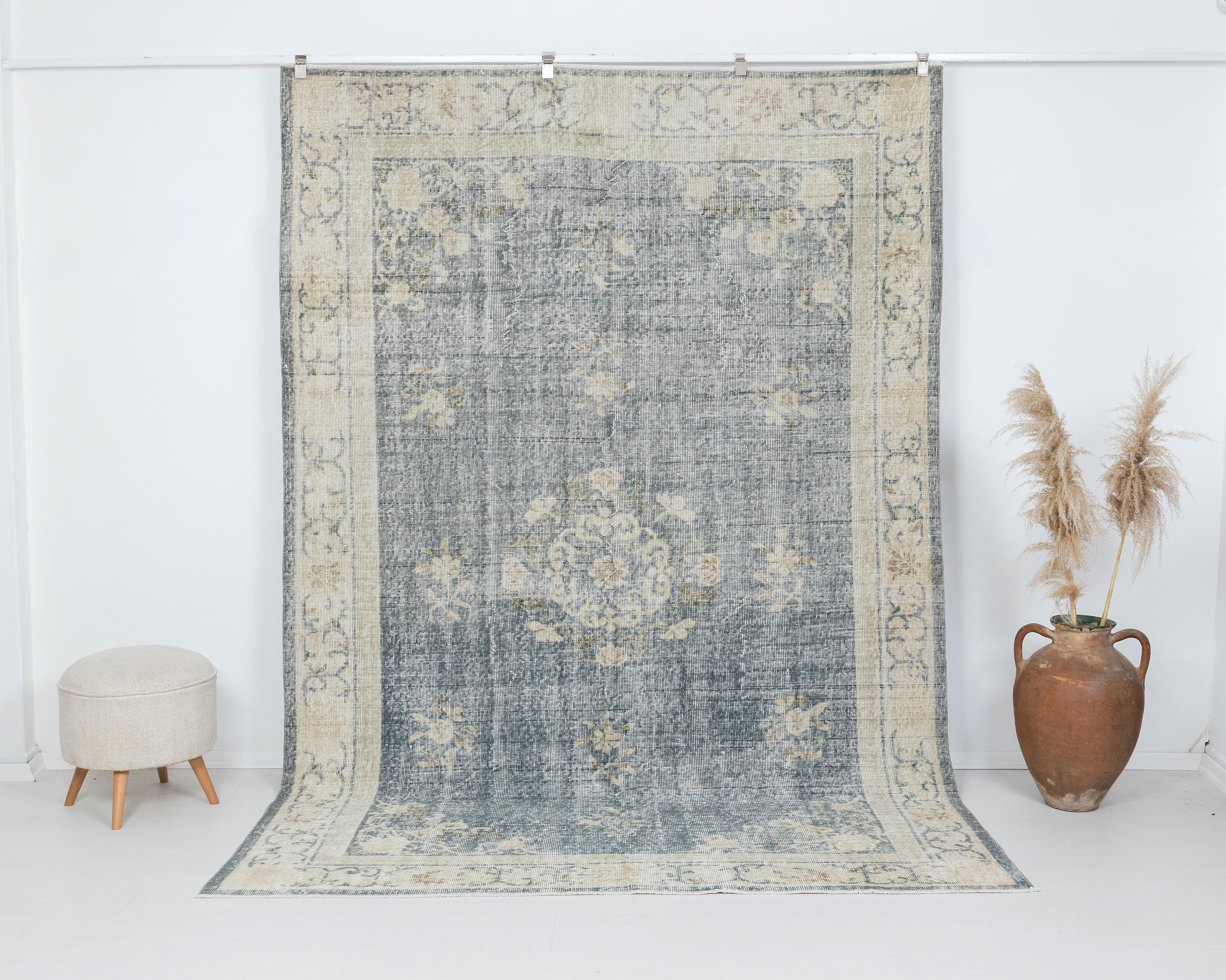 トルコラグ ヴィンテージラグ トルコヴィンテージラグ ネイビーブルー プラム 93cm×50cm トルコラグ