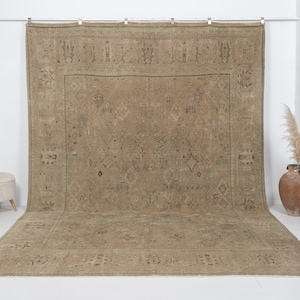 9.2 x 13.3 feet Vintage Rug, Antique Handmade Rug, Unique Area Rug, 10x13 Persian Rug, Living Room Rug, Low pile Rug, Over sized Rug,  A5220
