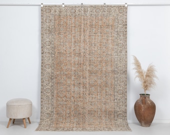 5x8 Vintage Rug, Terracotta Turkish Rug, Floral Wool Oushak