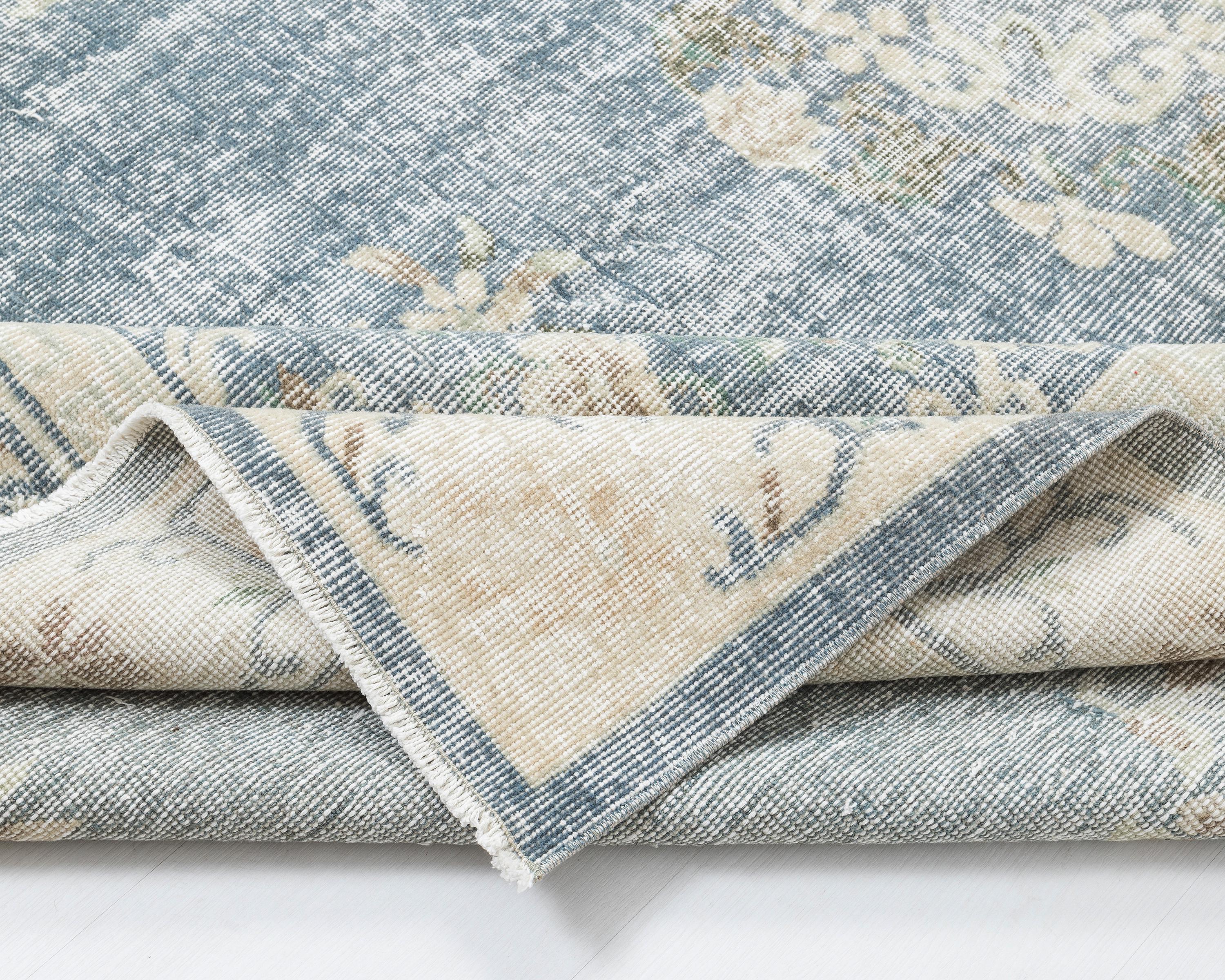 7x10 ヴィンテージラグ、ブルートルコラグ、ユニークなラグ