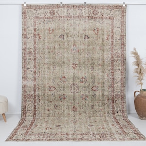 6.6 x 10.8 feet, Vintage Rug, Antique Rug, Turkish Rug, Oushak Rug, Anatolian Rug, Oversized Rug, Neutral Rug, Living Room Rug, Area Rug,
