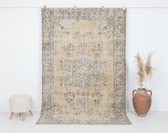 6x9 Vintage Rug, Neutral Turkish Rug, Antique Rug, Oushak Rug, Anatolian Rug, Low Pile Rug, Naturel Rug, Living Room Rug, Faded Rug,Area Rug