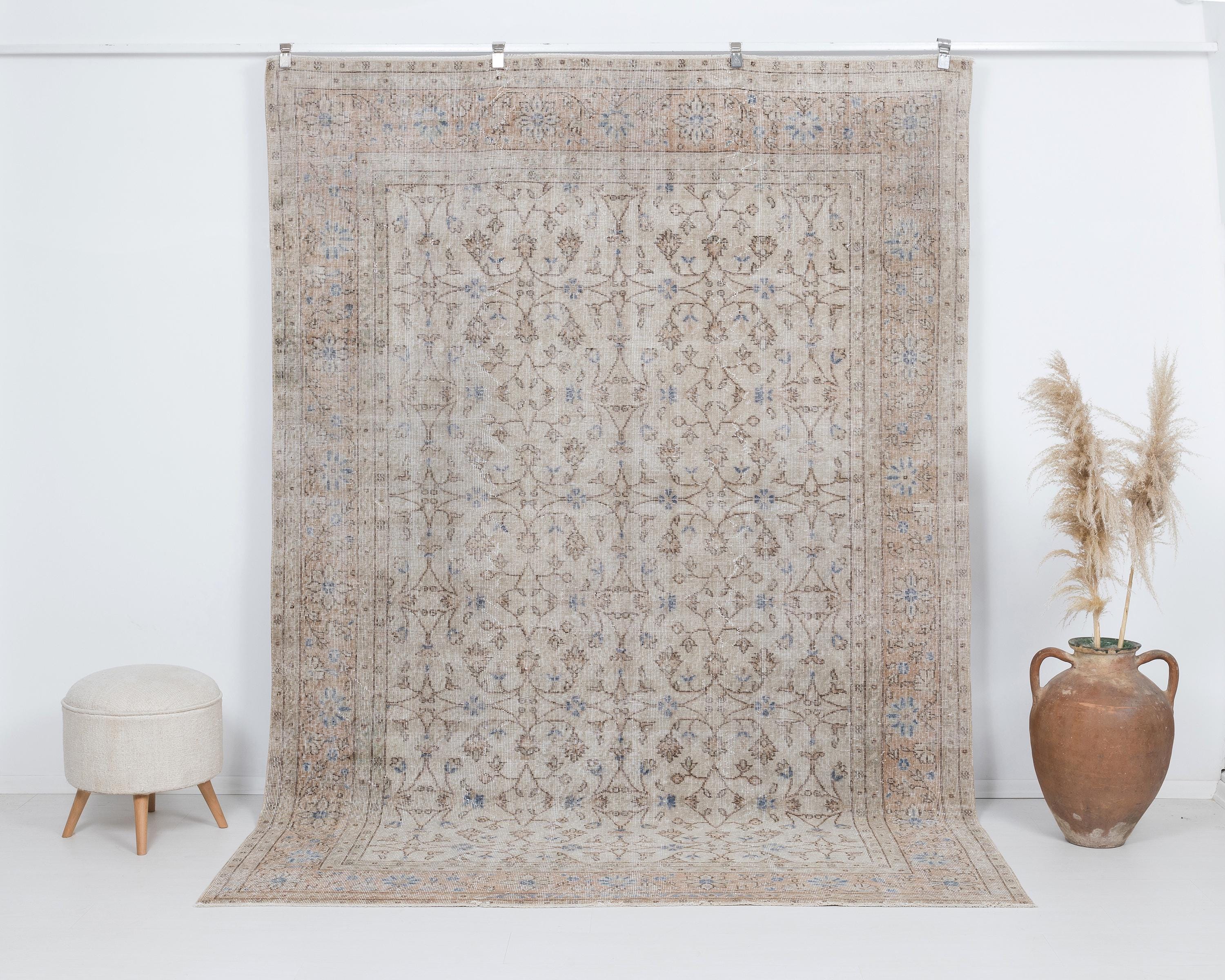 200x300 Vintage Teppich, Antiker Türkischer Teppich, Neutraler Teppich, Kurzflorteppich, Anatolischer Teppich, Handgeknüpfter Teppich, Wohnzimmerteppich, A4214