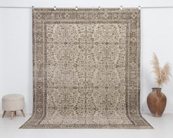 Vintage Rug 8x10, Handmade Turkish Rug, 7.2x10.4 feet, Neutral Area Rug, Living Room Rug, Handknotted Rug,Oushak Rug, Mid century Rug, A4511