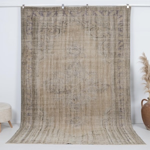 7x10 Vintage Rug, Antique Turkish Rug, Handmade Rug, Oushak Rug, Anatolian Rug, Oversized Rug, Neutral Rug, Living Room Rug, Anatolian Rug