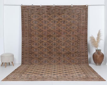 Oversized Terracotta Turkish Rug, Vintage Wool, 7.8 x 12.5 ft