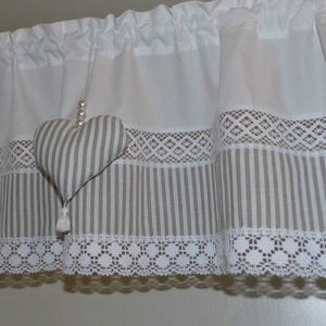 Beautiful panel curtain country house style stripes TAUPE or GRAY with heart image 4