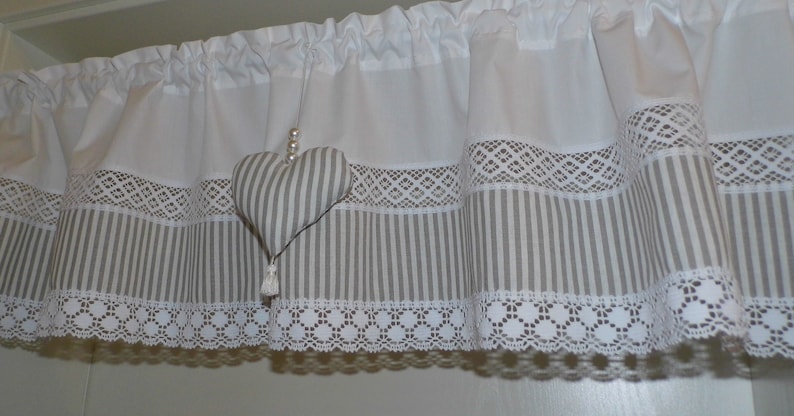 Beautiful panel curtain country house style stripes TAUPE or GRAY with heart image 4