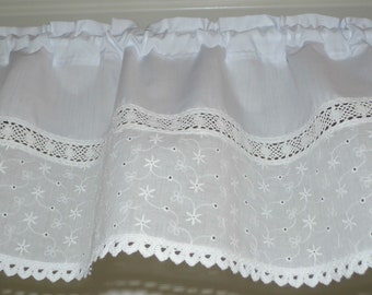 White window curtain HOLLOW EMBROIDERY flowers & tendrils with lace