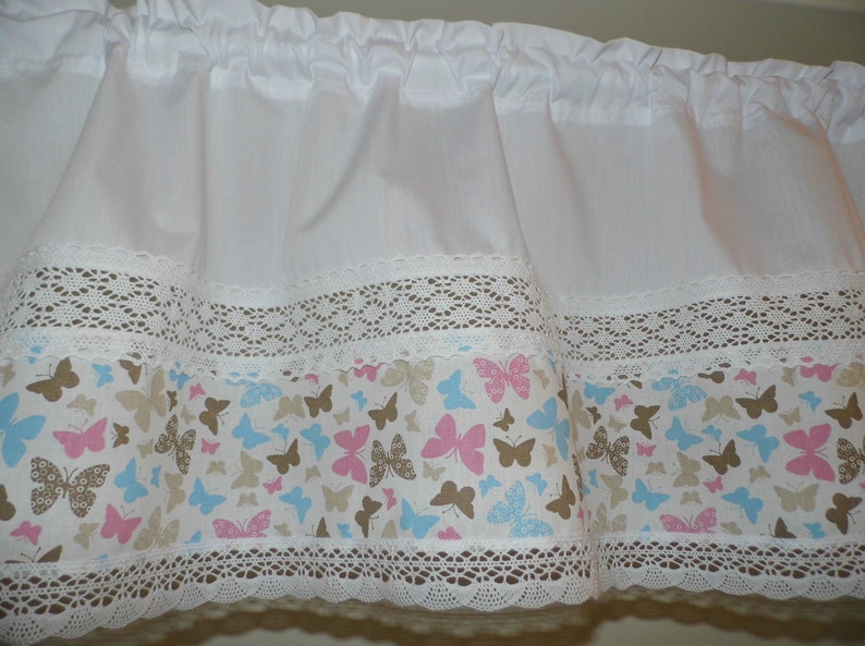 Spring design with butterflies / panel curtain with lace country house style image 4